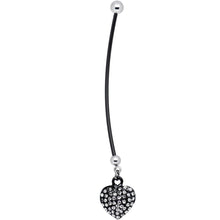 Load image into Gallery viewer, Black Heart Silver Tone Rhinestone Pregnant Belly Ring