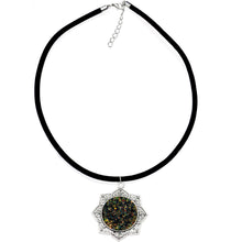 Load image into Gallery viewer, Handcrafted Black Faux Opal Lotus Flower Love Velveteen Cord Necklace 16