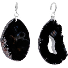 Load image into Gallery viewer, Handcrafted Steel Midnight Shadow Gap Natural Black Agate Ear Weights