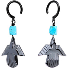 Load image into Gallery viewer, Handcrafted Black Plated Natural Turquoise Thunderbird Ear Weights