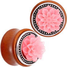 Load image into Gallery viewer, Handcrafted Beechwood Pink Tropical Flower Saddle Plug Set Sizes 14mm to 20mm