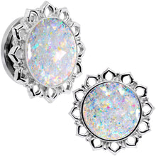 Load image into Gallery viewer, Handcrafted White Faux Opal Mandala Screw Fit Plug Set Sizes 8mm to 20mm