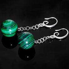 Load image into Gallery viewer, Handcrafted Green Swirl Malachite Jawbreaker Dangle Fishhook Earrings