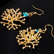Load image into Gallery viewer, Handmade Sea Coral Fishhook Earrings Created with Crystals