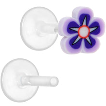 Load image into Gallery viewer, Handmade 1/4 5/16 Bioplast Purple Flower Push In Cartilage Earring