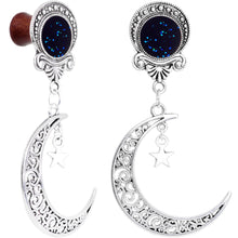 Load image into Gallery viewer, Handmade Beechwood Dark Crescent Moon Dangle Saddle Plug Set Sizes 8mm to 20mm