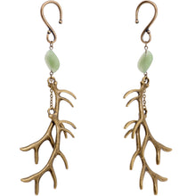 Load image into Gallery viewer, Handcrafted Antique Brass Plated Green Aventurine Antler Ear Weights