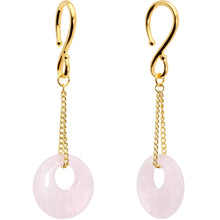 Load image into Gallery viewer, Handcrafted Gold Tone Pink Rose Flower Quartz Donut Chain Ear Weights