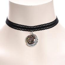 Load image into Gallery viewer, Handcrafted Black White Two Sided Faux Opal Moon Choker Necklace
