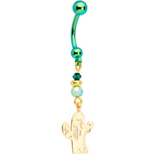 Load image into Gallery viewer, Handcrafted Cactus Dangle Belly Ring Created with Crystals