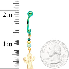 Load image into Gallery viewer, Handcrafted Cactus Dangle Belly Ring Created with Crystals