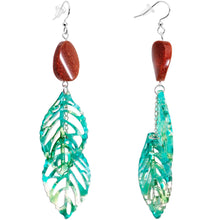 Load image into Gallery viewer, Handcrafted Goldstone Green Leaves Fishhook Dangle Earrings