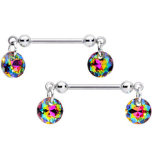 Load image into Gallery viewer, Handmade Vitrail Disc Nipple Ring Set Created with Crystals