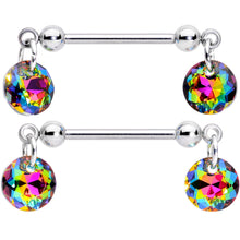 Load image into Gallery viewer, Handmade Vitrail Disc Nipple Ring Set Created with Crystals