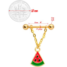 Load image into Gallery viewer, 14G 5/8 Handmade Gold Tone Watermelon Dangle Nipple Ring Set
