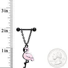 Load image into Gallery viewer, Handcrafted Black Pink Flamingo Dangle Barbell Nipple Ring Set