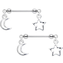 Load image into Gallery viewer, 14G 5/8 Handcrafted Moon Star Dangle Barbell Nipple Ring Set