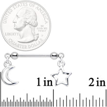 Load image into Gallery viewer, 14G 5/8 Handcrafted Moon Star Dangle Barbell Nipple Ring Set