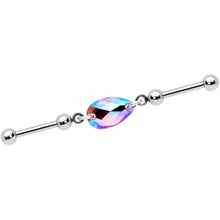 Load image into Gallery viewer, Aurora Drop Double Industrial Barbell Created with Crystals