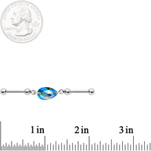 Load image into Gallery viewer, Blue Drop Double Industrial Barbell Created with Crystals