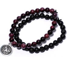 Load image into Gallery viewer, Handmade Lava Stone Garnet Capricorn Zodiac Bracelet Set of 2
