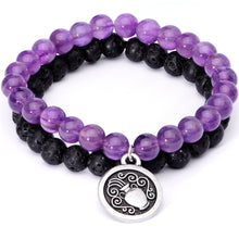 Load image into Gallery viewer, Handmade Lava Stone Amethyst Aquarius Zodiac Bracelet Set of 2