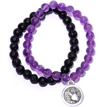 Load image into Gallery viewer, Handmade Lava Stone Amethyst Aquarius Zodiac Bracelet Set of 2