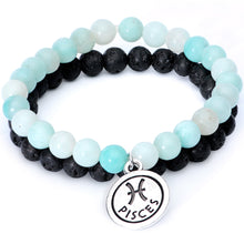 Load image into Gallery viewer, Handmade Lava Stone Amazonite Pisces Zodiac Bracelet Set of 2