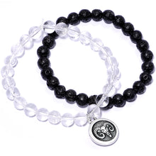 Load image into Gallery viewer, Handmade Lava Stone Clear Quartz Aries Zodiac Bracelet Set of 2