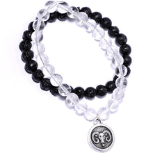 Load image into Gallery viewer, Handmade Lava Stone Clear Quartz Aries Zodiac Bracelet Set of 2