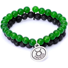 Load image into Gallery viewer, Handmade Lava Stone Jade Taurus Zodiac Bracelet Set of 2