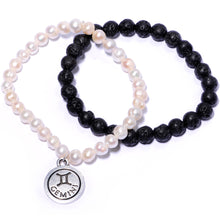 Load image into Gallery viewer, Handmade Lava Stone Freshwater Pearl Gemini Zodiac Bracelet Set of 2