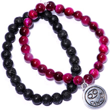 Load image into Gallery viewer, Handmade Lava Stone Fuschia Tigers Eye Cancer Zodiac Bracelet Set of 2