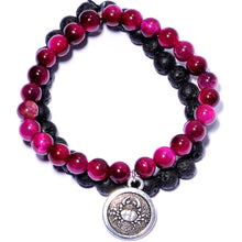 Load image into Gallery viewer, Handmade Lava Stone Fuschia Tigers Eye Cancer Zodiac Bracelet Set of 2