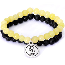 Load image into Gallery viewer, Handmade Lava Stone Peridot Leo Zodiac Bracelet Set of 2