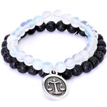 Load image into Gallery viewer, Handmade Lava Stone Opalite Libra Zodiac Bracelet Set of 2