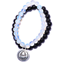 Load image into Gallery viewer, Handmade Lava Stone Opalite Libra Zodiac Bracelet Set of 2
