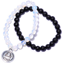 Load image into Gallery viewer, Handmade Lava Stone Opalite Libra Zodiac Bracelet Set of 2