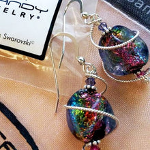 Load image into Gallery viewer, 925 Silver Spiral Dichroic Glass Earrings Created with Crystals