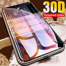 Load image into Gallery viewer, 30D Full Cover Protective Glass On For iPhone 11 12 13 14Pro MAX Screen Protector For iPhone11 12 X XR XS MAX 7 8 Tempered Glass 9H Full Coverage Screen Tempered Glass Protector Guard for iPhone