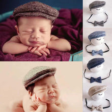 Load image into Gallery viewer, Modern Set Baby Newborn Peaked Beanie Cap Hat Bow Tie Photo Photography Prop Infant Boy Caps In elegant Modern Design