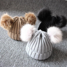Load image into Gallery viewer, Baby Girls Winter Warm Knit Hat Furry Balls Pompom Solid Warm Cute Lovely Beanie Cap For Girls Baby In Modern Luxury Design