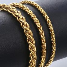 Load image into Gallery viewer, Women's Men's Bracelets Stainless Steel Bracelet Gold Color Wheat Link Chain Bracelet Jewelry Wholesale 7-11inch KBM138