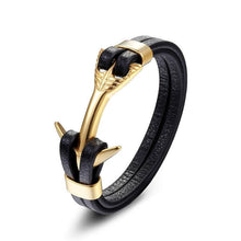 Load image into Gallery viewer, Genuine Leather Anchor Bracelet Men Lion Double Wolf Shackles Stainless Steel Charm Bracelets Wristband Fashion Jewelry