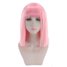 Load image into Gallery viewer, Synthetic Hair Short Wig With Bangs Cosplay Wigs For Women Straight Bob Wig Korean Pink Red Brown Blue Green White Purple Grey