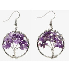 Load image into Gallery viewer, Women's Tree of Life Women Drop Earrings Round Natural Chip Gem Stone Opal Tiger Eye Pink Crystal Dangle Hook Earring Jewelry