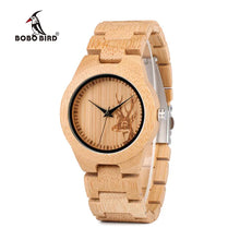 Load image into Gallery viewer, BOBO BIRD E04 Women's Elk Deer Design Dial Fashion Bamboo Watch Japan Quartz Bamboo Band Watches As Best Gift For Ladies Relojio