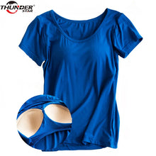 Load image into Gallery viewer, Modal Built in Padded Bra T-shirt Women's Short Sleeve Breathable Clothing Female Bottoming T Shirt Tops Casual Lady Top Tees