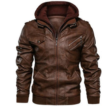 Load image into Gallery viewer, New Men's PU Leather Jackets Autumn Casual Motorcycle Jacket Biker Hooded Jackets Autumn Casual Warm Jacket Men Winter Clothing Jackets Men Black Vintage Motorcycle Jacket With Removable Hood