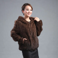 Load image into Gallery viewer, New mink fur coat women's long-sleeve top fashion all-match Mink knit jacket mink knitted fur coat Free shipping